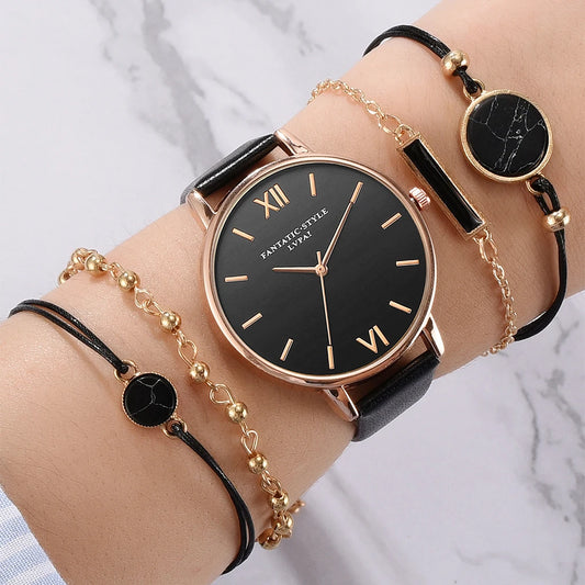 Hot Sales Watch Set 5PC Woman Quartz Wristwatch Leather Ladies Bracelet Luxury Watch Casual Relogio Femenino Gift for Girlfriend