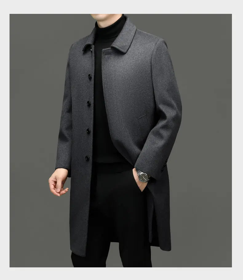 Men's High-End and Fashionable Cashmere Coats for Autumn and Winter, Mid-Length Lapel Jackets, Wool and Woolen Fabrics