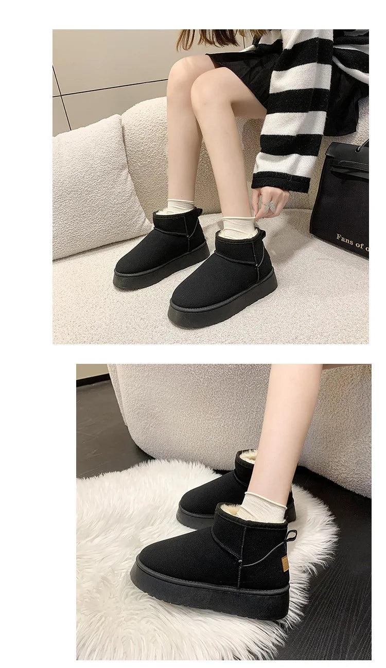 Winter Women Short Plush Warm Snow Boots Casual Shoes New Suede Fur Chelsea Ankle Boots Flats Platform Ladies Shoes Botas