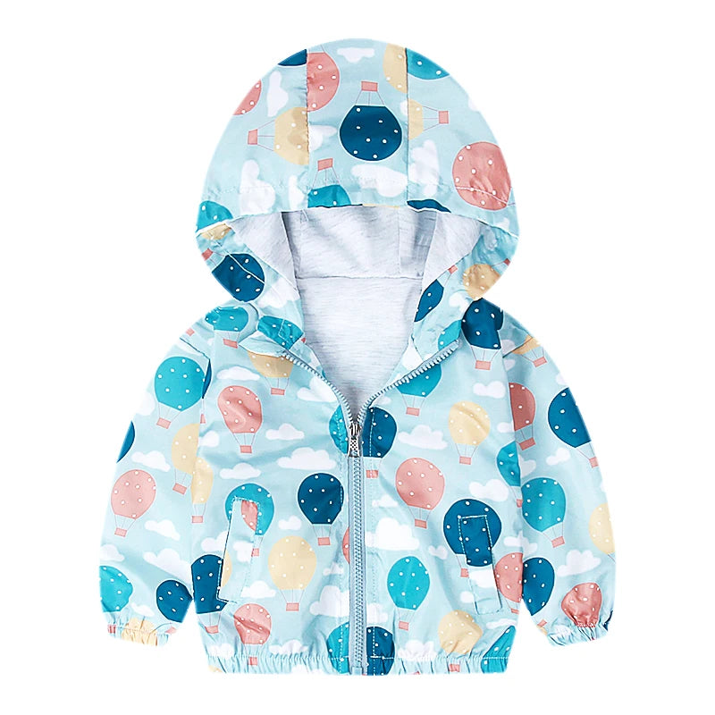 1-7Years Toddler Clothes Brand New Design Children Boys Girls Spring Coats Hot-air Balloon Cartoon Printed Hooded Zipper Jackets