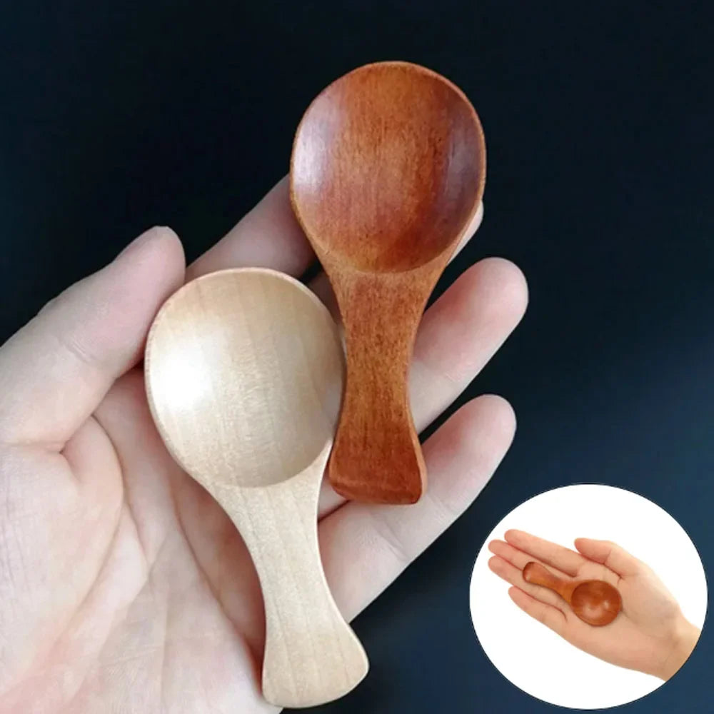 4Pcs Mini Wooden Spoons Small Kitchen Spice Condiment Spoon Sugar Tea Coffee Scoop Short Handle Wood Kids Spoon Kitchen Gadgets