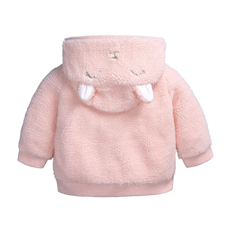 Cartoon Cute Baby Girl Coat Long Sleeve Solid Color Hooded Baby Boys Jacket Winter Warm Zipper Newborn Coat 3-18 Months