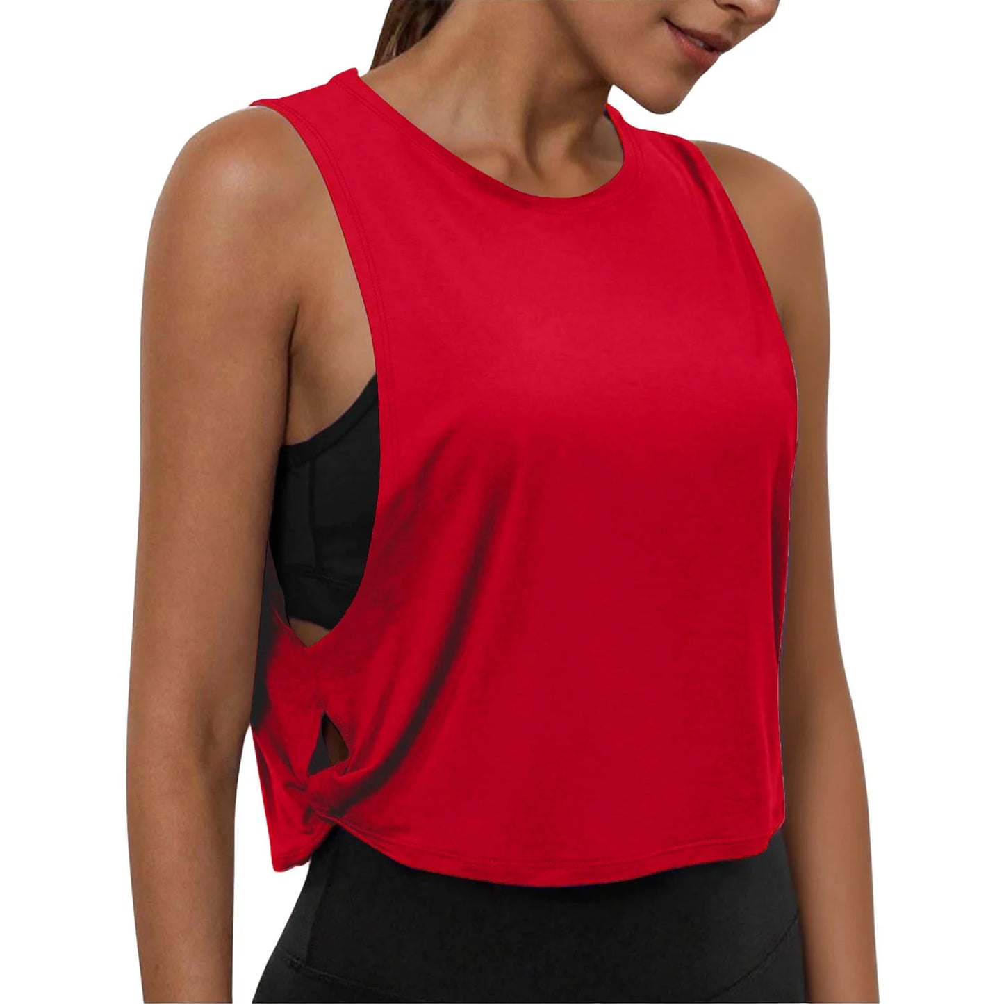 Women Sleeveless Yoga Tops Athletic Vest Breathable Blouse Cover Up Gym Workout Cool T-Shirt Running Short Tank Crop Top