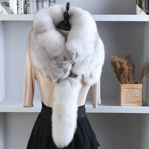 Winter Warm Large Real Fox Fur Collar Natural Fur Coat Scarves Luxury Women Men Jackets Hood Shawl Decor Female Neck Scarf Wraps
