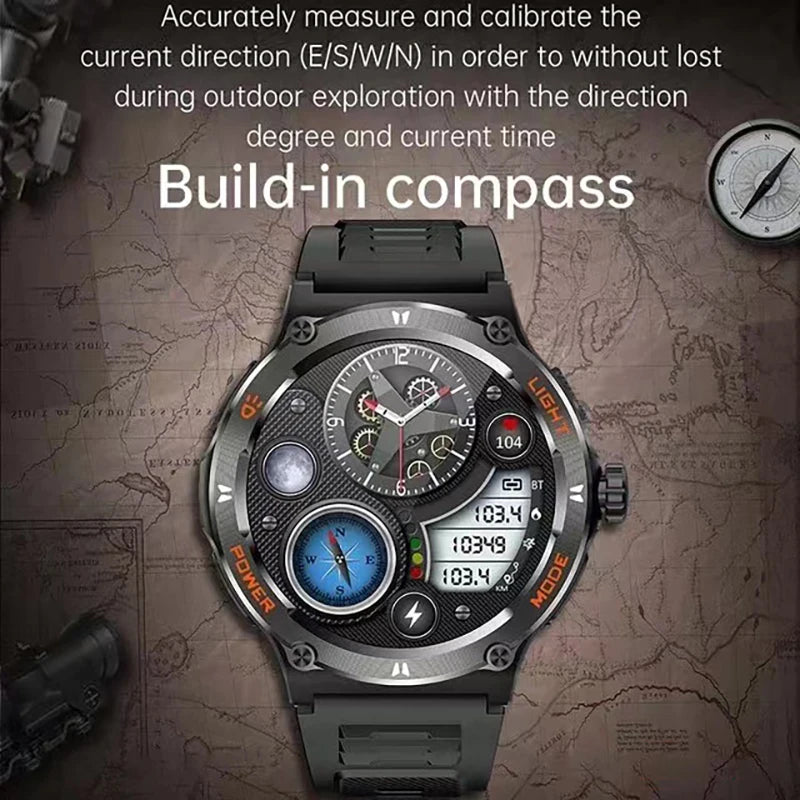 New Flashlight watch For  GPS NFC Smart Watch Men  AMOLED Screen Heart rate Bluetooth Call IP68 Waterproof Man Watch 500mAh