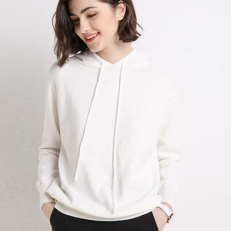 Autumn Winter Women Sweater 2025 New Solid Jumper Long Sleeve Hooded Pullovers Korean Fashion Loose Lady Casual Knitted Sweaters