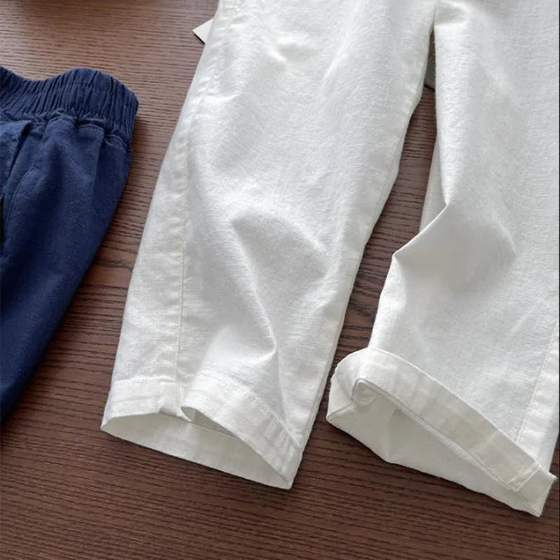 Casual Boys Pants Solid Color Cotton Linen Pants Summer Children Clothes 110-170cm