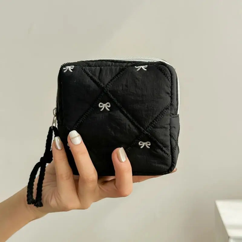 Makeup Bag For Women Embroidered Bowknot Travel Cosmetic Bags Large Capacity Handheld Makeup Toiletry Storage Bag