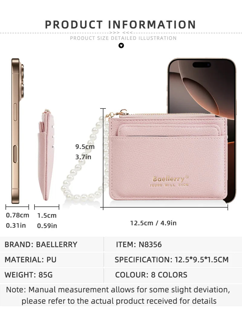 Fashionable Womens Card Case Ins Trend High Class Pearl PU Small Purse