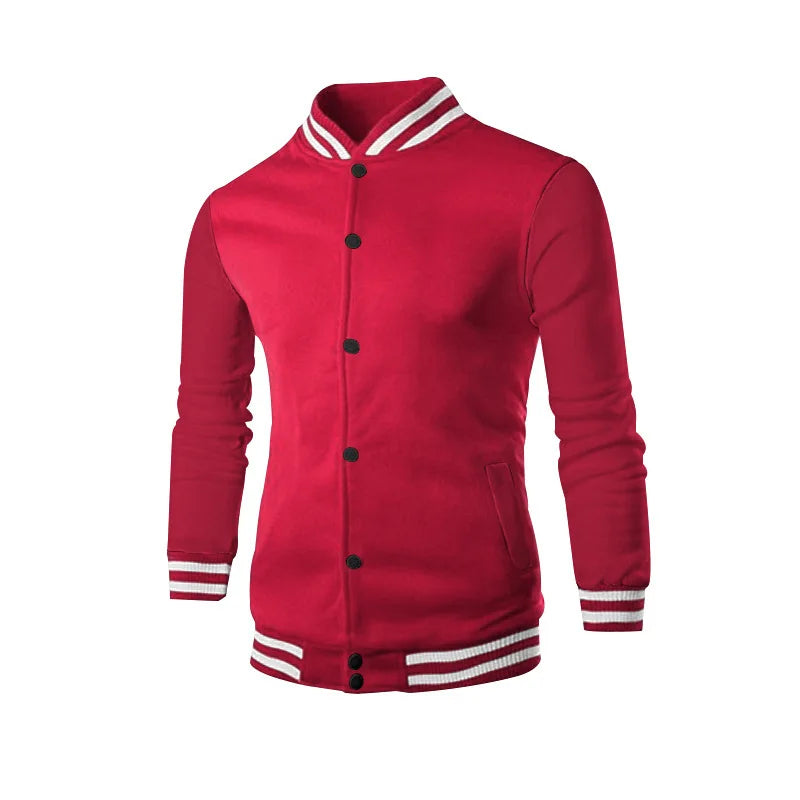 Men's baseball jacket autumn and winter fleece American solid color loose casual stand-up collar single-breasted flight jacket