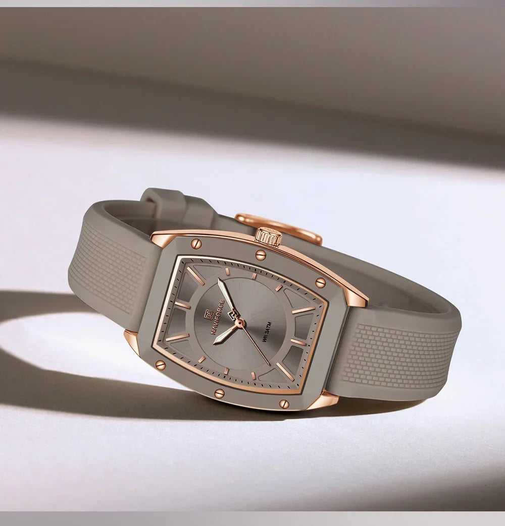 NAVIFORCE NF5049 Women Quartz Watches Silicone Strap Student Sports Watch Big Dial Simple Tonneau Waterproof Wristwatches