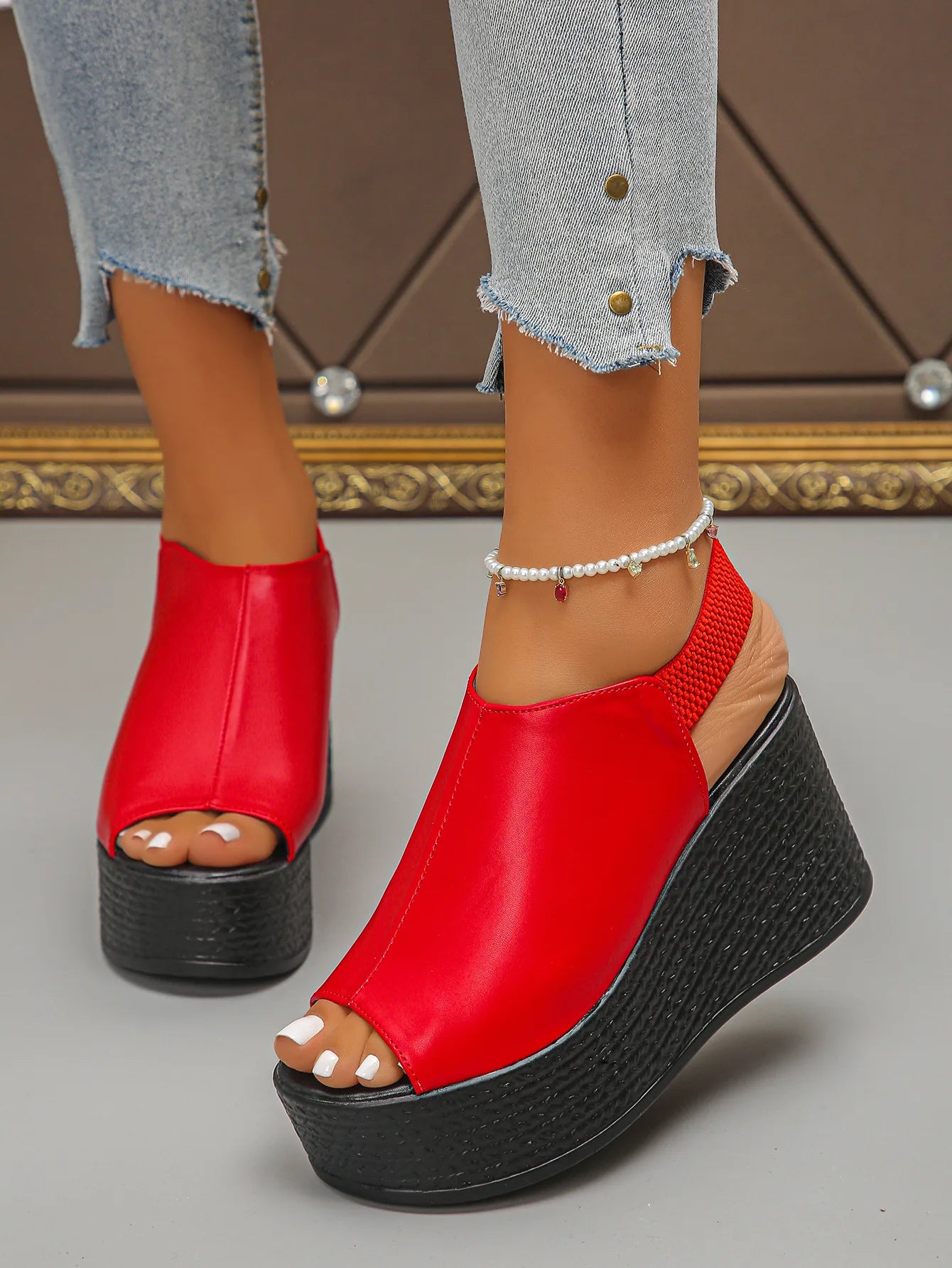 Women Sandals High Quality Summer Leather Wedge Sandals Women  New Platform High Heels Shoes Sexy Open Toe Elegant Sandals