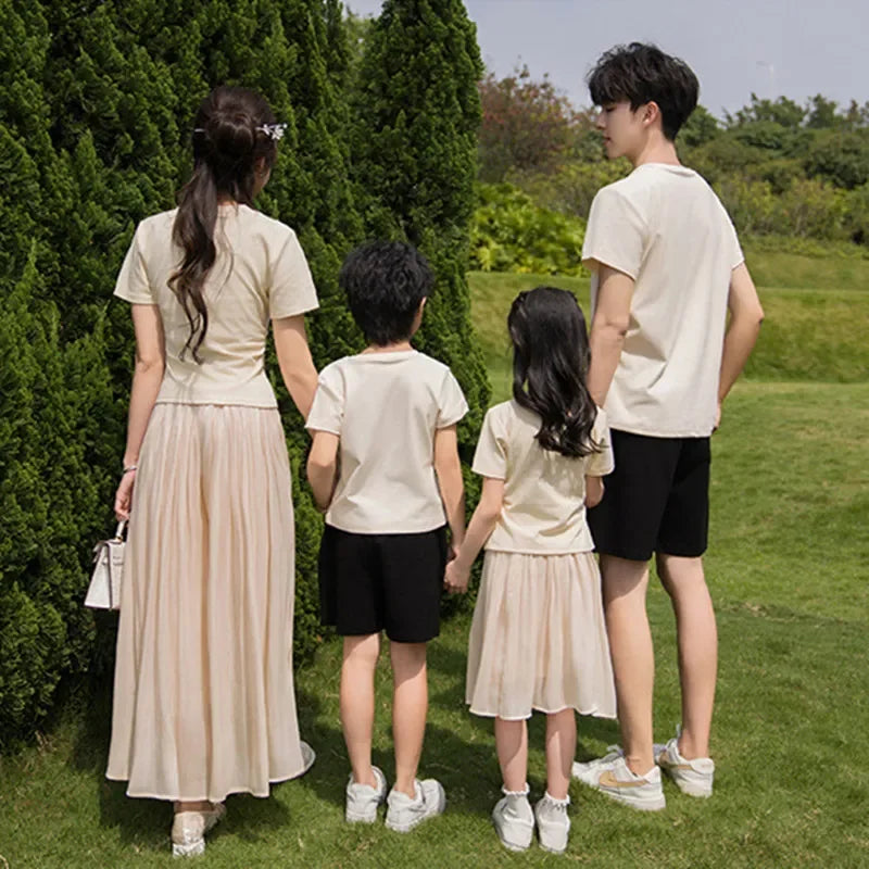 Mom Daughter Skirt Two Piece Sets Chinese Style Family Clothes Couple Matching Outfits Clothing for Women Dad Son T Shirts Suit