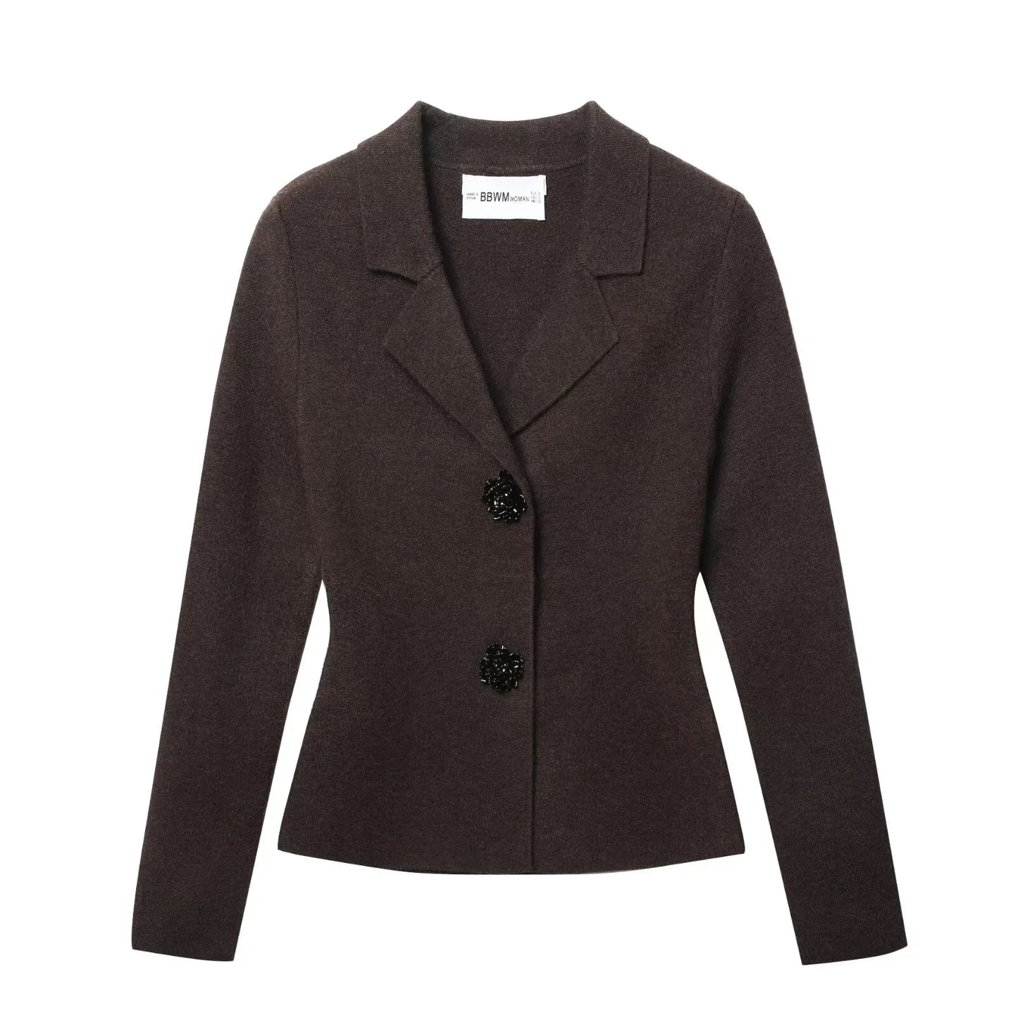 Women's Knitted Blazer Jacket Chic Elegant Jewelry Buttons Cardigan Coat For Women Autumn Winter Casual Long Sleeve Sweater Coat