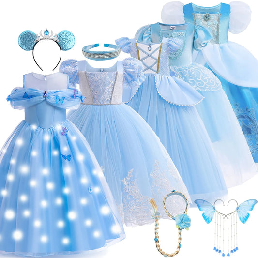 Cosplay de Cenicienta para niñas, ropa de vestir LED para niñas, disfraz de princesa para fiesta de Navidad y Halloween, vestido de cumpleaños para niños 2 4 6 10T