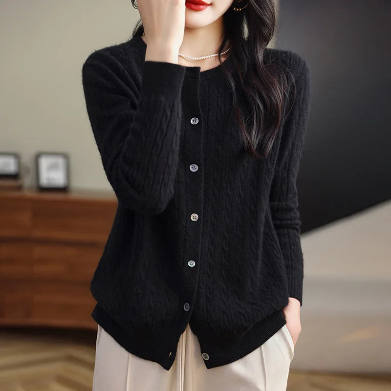 Women Cardigans Spring Autumn Winter Long Sleeve Knitted Sweaters O-neck Thick Warm Fashin Korean Cardigan Slim Fit Tops 2026