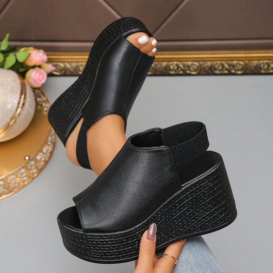 Women Sandals High Quality Summer Leather Wedge Sandals Women  New Platform High Heels Shoes Sexy Open Toe Elegant Sandals