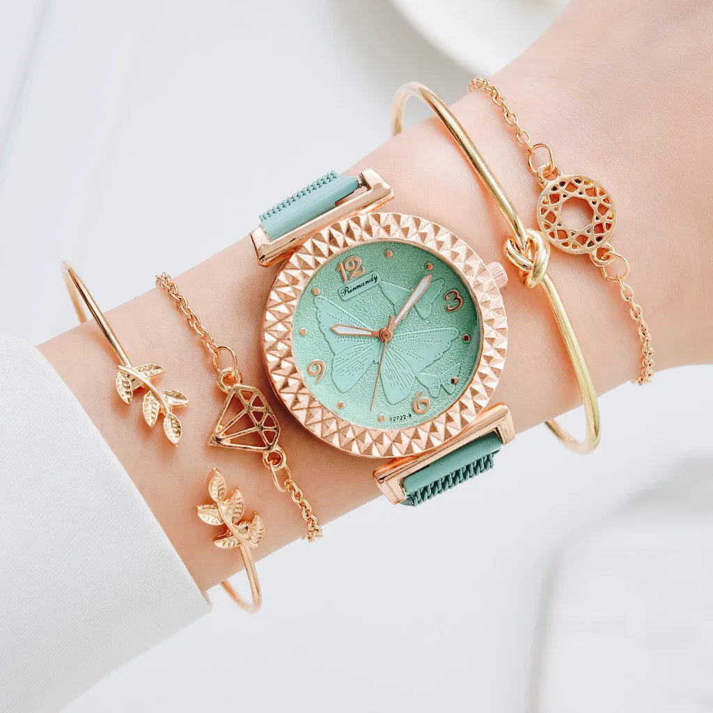 1Sets Luxury Women Watch Set Geometric Bohemian Gold Tassel Bracelets for Women Metal Quartz Wristwatches Bracelet Jewelry Gifts