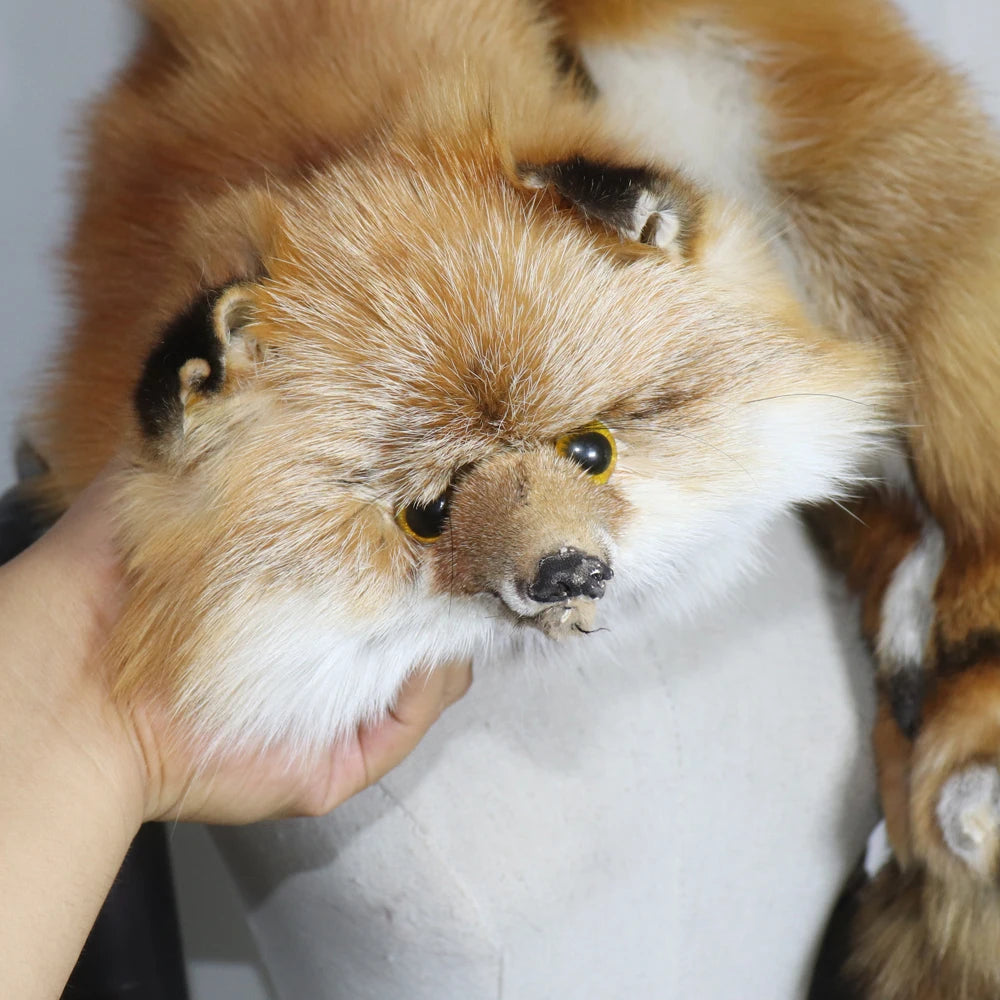 Winter Warm Large Real Fox Fur Collar Natural Fur Coat Scarves Luxury Women Men Jackets Hood Shawl Decor Female Neck Scarf Wraps