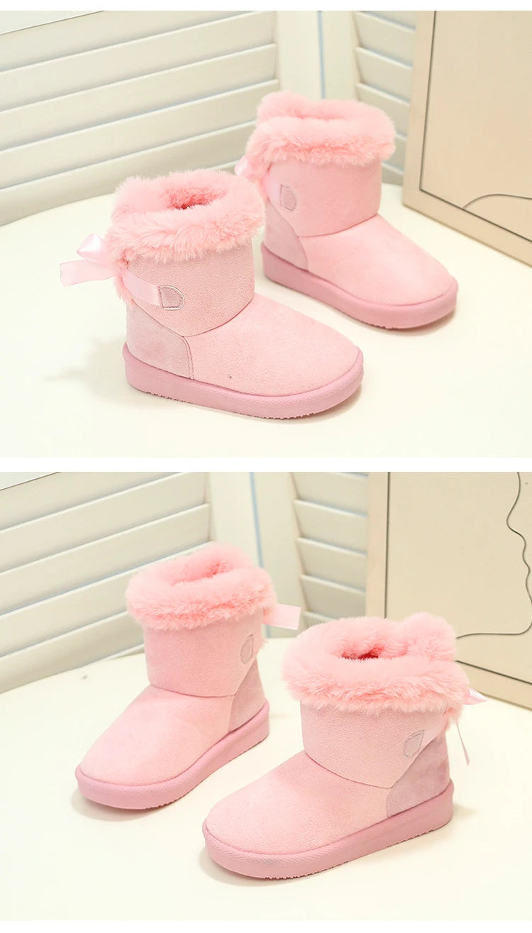 Toddler Boys Girls Winter Warm Cotton Boots 2025 New Kid Snow Boots with Bow Detail Non-slip Simple Versatile School Daily Wear