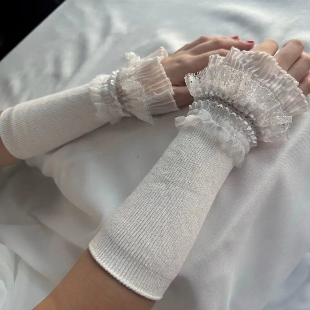 Women Sweater Fake Sleeves Hollow Out Crochet Floral Lace Horn Cuffs Embroidery Ruffles Elastic Wrist Warmers Lolita False Cuffs