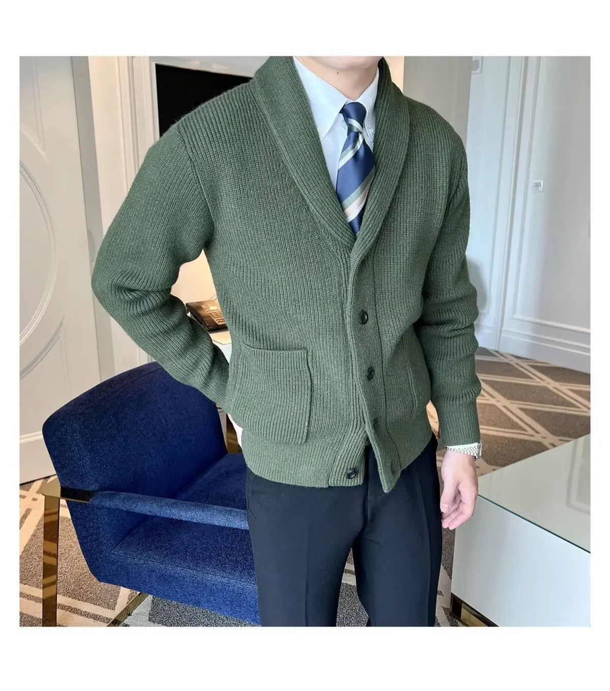 Men's Clothing Cardigan Jacket V Neck Coat Knit Sweater Male Plaid Elegant Casual Long Sleeve 100% Korean 2024 Autumn Classic