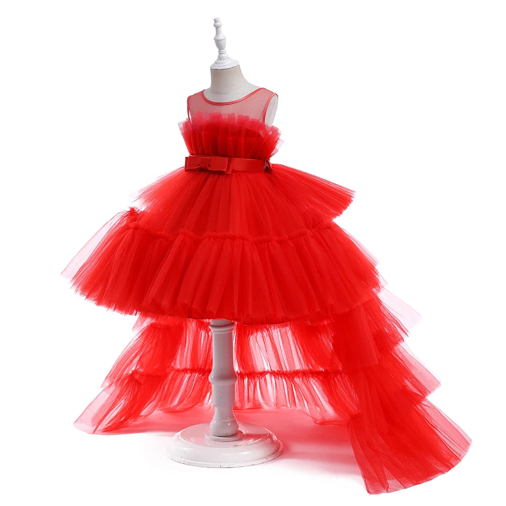 Vestido de encaje rosa de verano para niña pequeña, vestidos de princesa para fiesta de primer cumpleaños para niña, Vestido de boda Formal hinchado