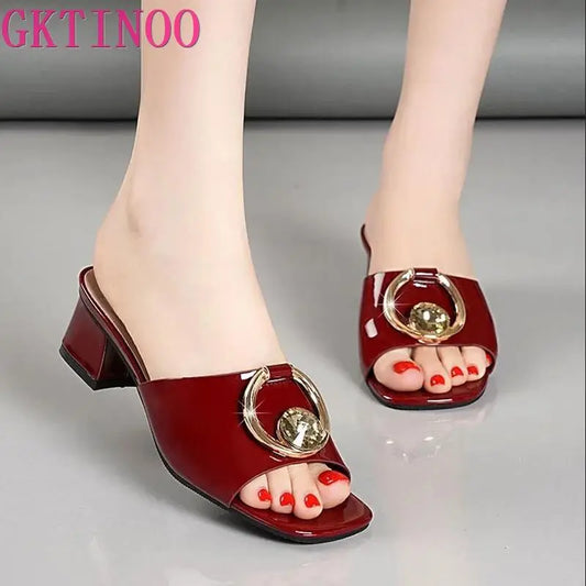 GKTINOO Women Shoes Sexy Patent Leather Female Flip-flop Slippers Summer Fashion High Heels Slides For Ladies Comfortable Sandal