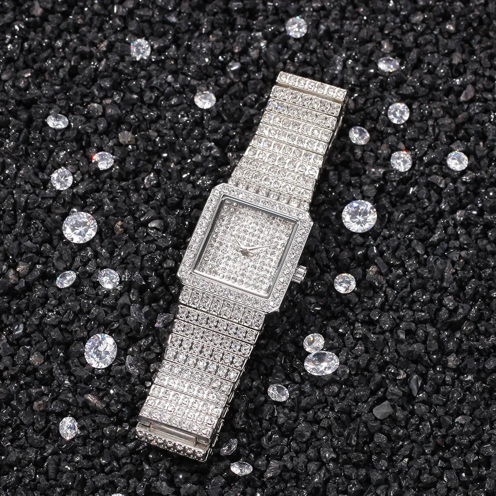 Diamond Square Women Watch Gold Silver Luxury Ladies Dress Quartz Watch Casual Simple Couple Wristwatches Dames Horloges