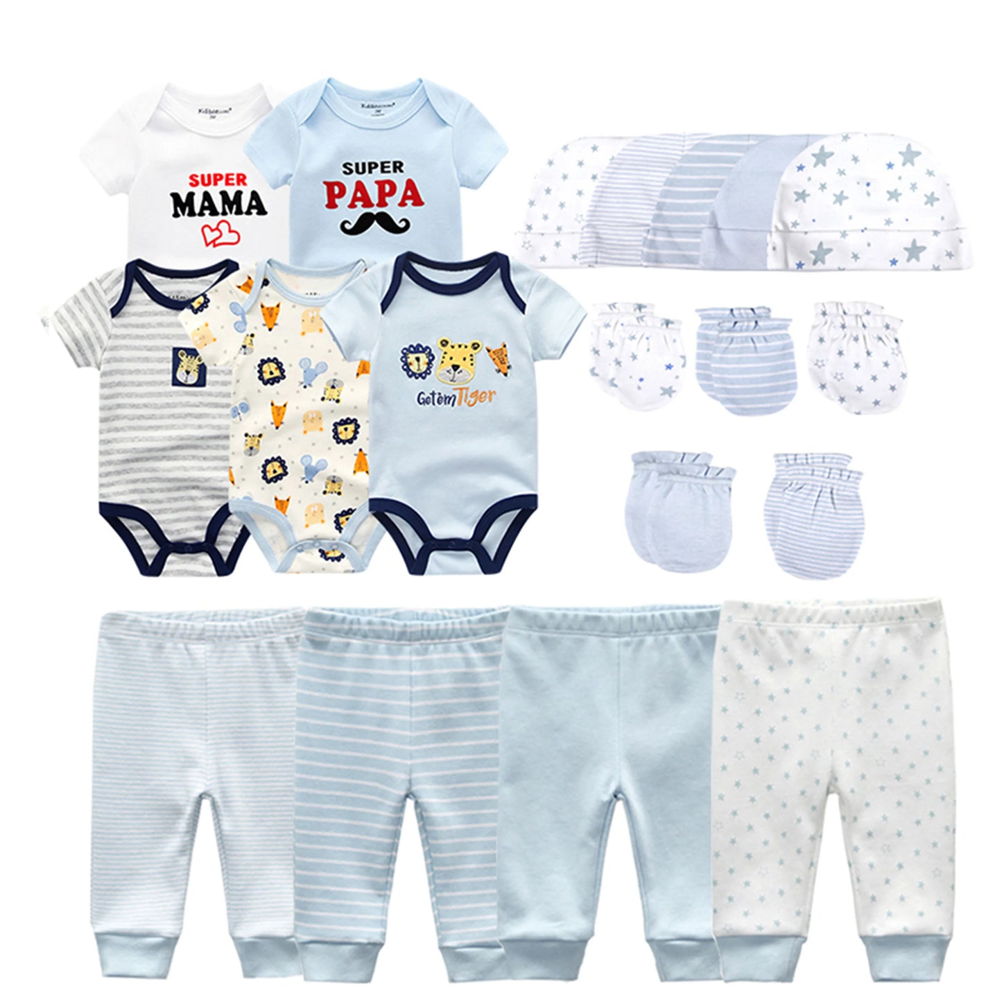 Kiddiezoom Baby Clothing Sets Newborn Boy Girl Infant Bodysuits+Pants+Hats+Gloves/Bibs Unisex  Clothes Bebes