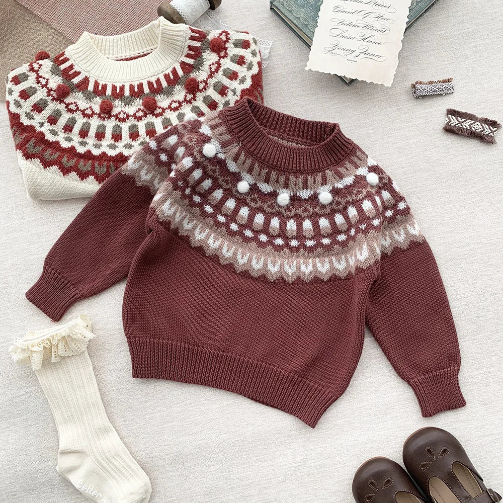 Kids Toddler Girl Boy Pullover Christmas Baby Sweater Knitted Autumn Winter Baby Boy Girl Clothes Ball Round Neck Baby Sweater