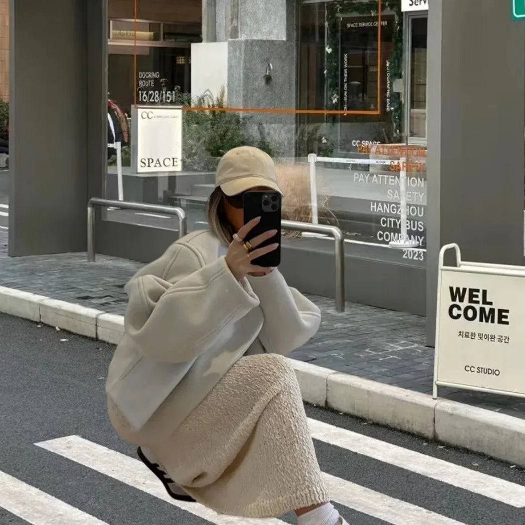 2025 New Women's Double-Faced Wool Jacket Cropped Cardigan Style Reversible Tweed Coat Spring Autumn Street Fashion