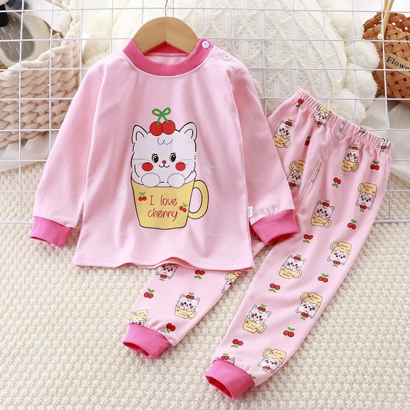 Newborn Kids Boys Girls Pajama Sets Cartoon Casual Long Sleeve Cute T-Shirt Tops with Pants Toddler Baby Autumn Sleeping Clothes