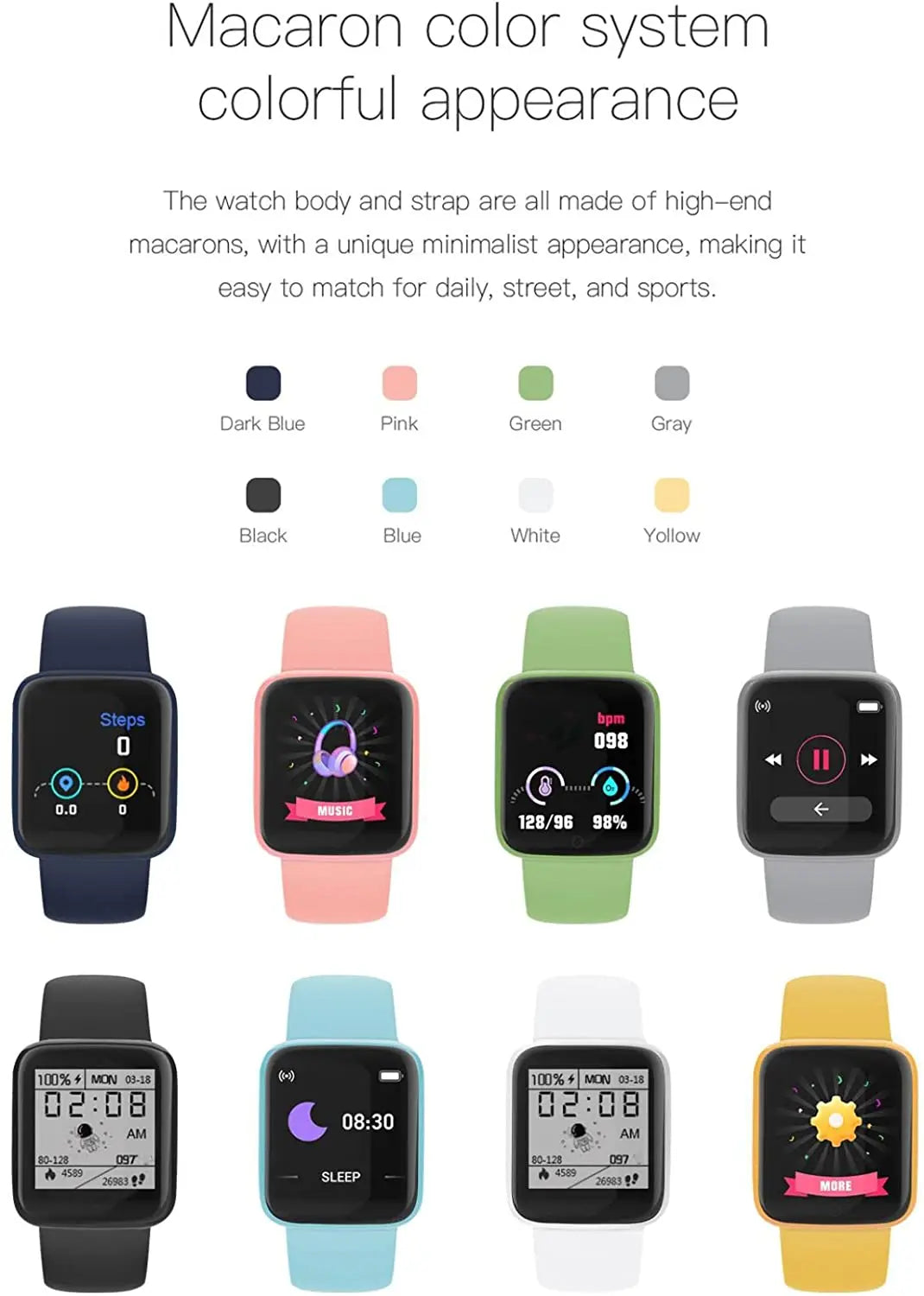 Smart Watches for Men Children Smartwatch for Girls Boys Men Women Sport Heart Rate Blood Pressure Bracelet Kids Watch for 8-18