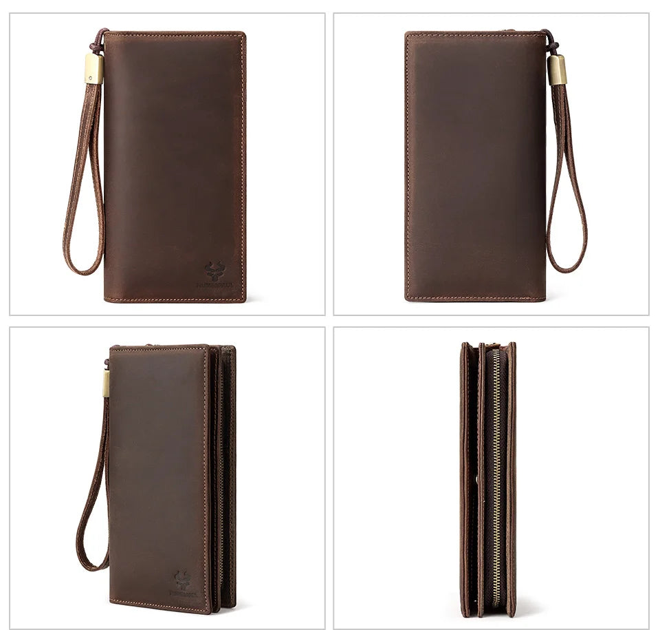 HUMERPAUL Full Grain Leather Wallet for Men Long Clutch with Cell Phone Pocket Multifunctional RFID Credit Card Holder Handbags