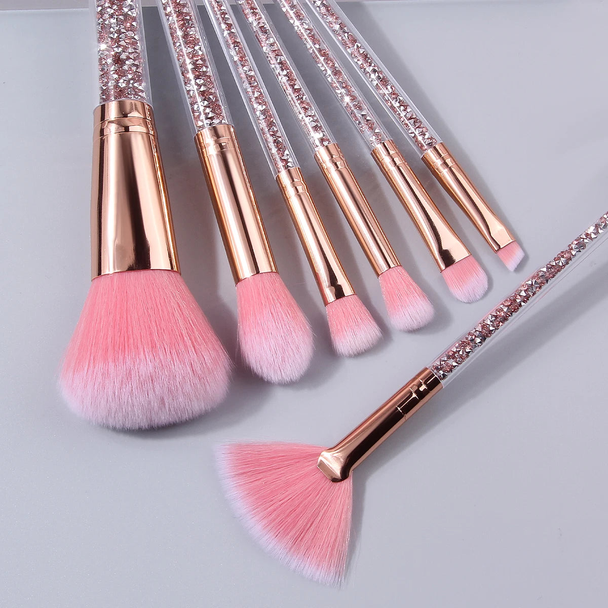 7PCS Pink Crystal Makeup Brushes Set Rose Gold Handle for Foundation Eyeshadow Blush