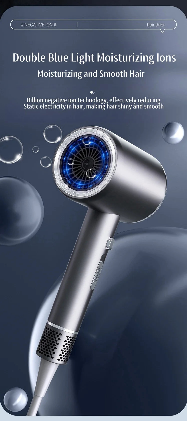 New Hair Salon Hair Dryer EU/UK Plug High-Power Quick Drying Net Red Blue Light Hair Salon Home Silent Hammer Hair Dryer
