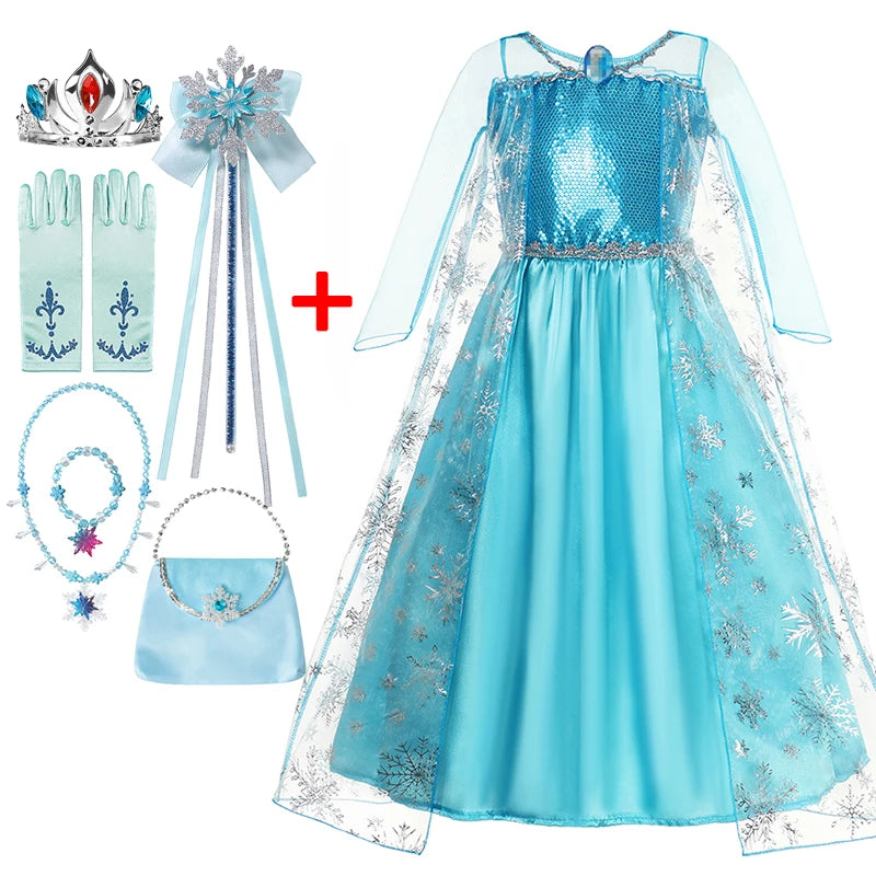 Frozen Snow Queen Elsa Dresses for Girls Costumes Kids Cosplay Anna Elsa Princess Children Gowns Clothing Disney Party Dresses