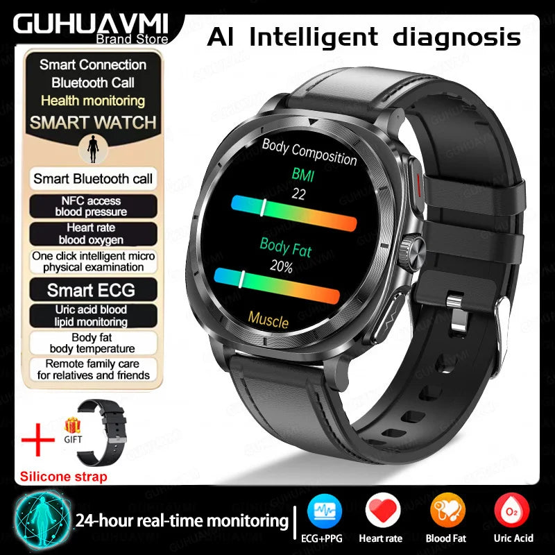 New Clinical level Smart Watch Men NFC ECG+PPG Organ monitor Blood Lipids Uric Acid Bluetooth Call Health Laser Therapy watches