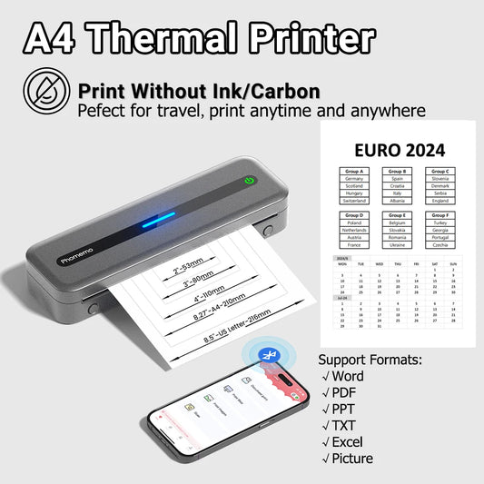 Phomemo M832 Portable Printer A4 Thermal Printer Inkless Travel Printer 300dpi Wireless Bluetooth to iOS Android Phone Laptop