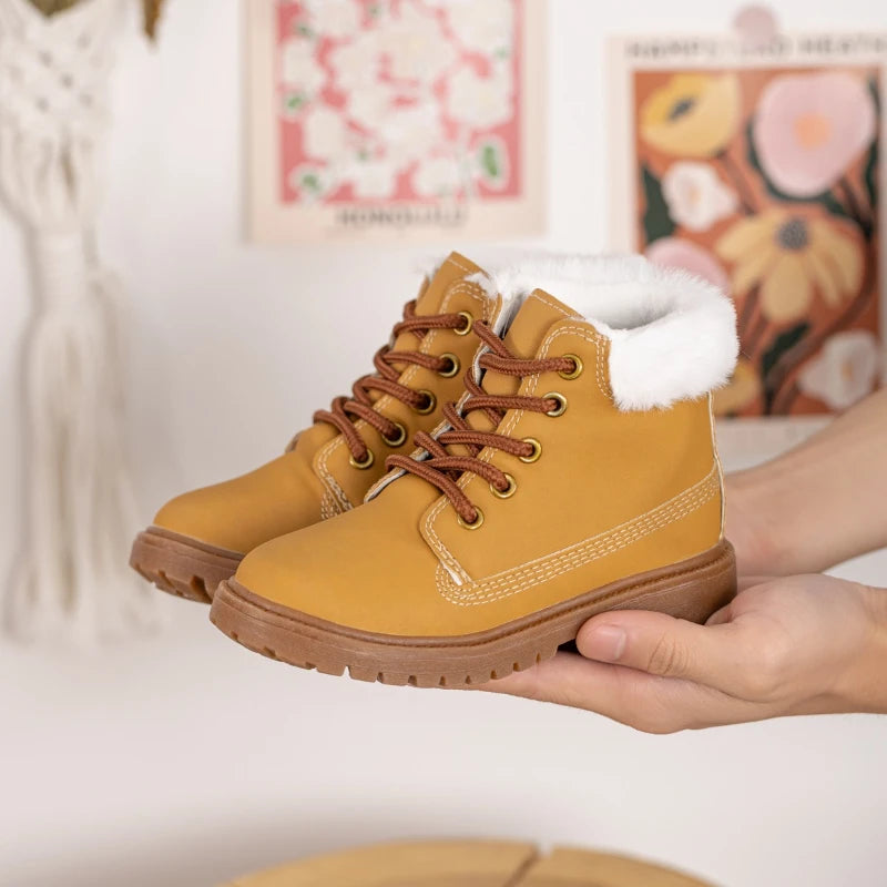 New Children's Winter Boots for Boy Warm Outdoor Girls Fashion Ankle Boots Solid Color Versatile Kids Causal School Cotton Boots