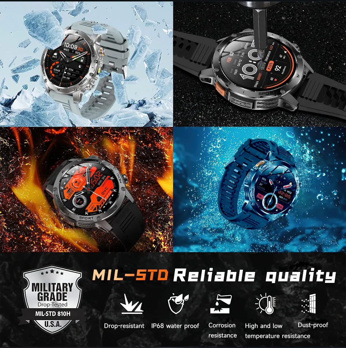 New Smart Watch For Men 1000Mah Battery Fitness Tracking Sport Waterproof Clock Smart Bracelet Men Military High-end custom dial