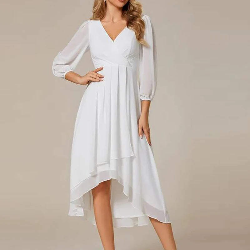 Spring Summer Elegant V Neck A-Line Long Dress Women Fashion Mesh Sleeve Loose Party Dress Women Beach Holiday Evening Dresses