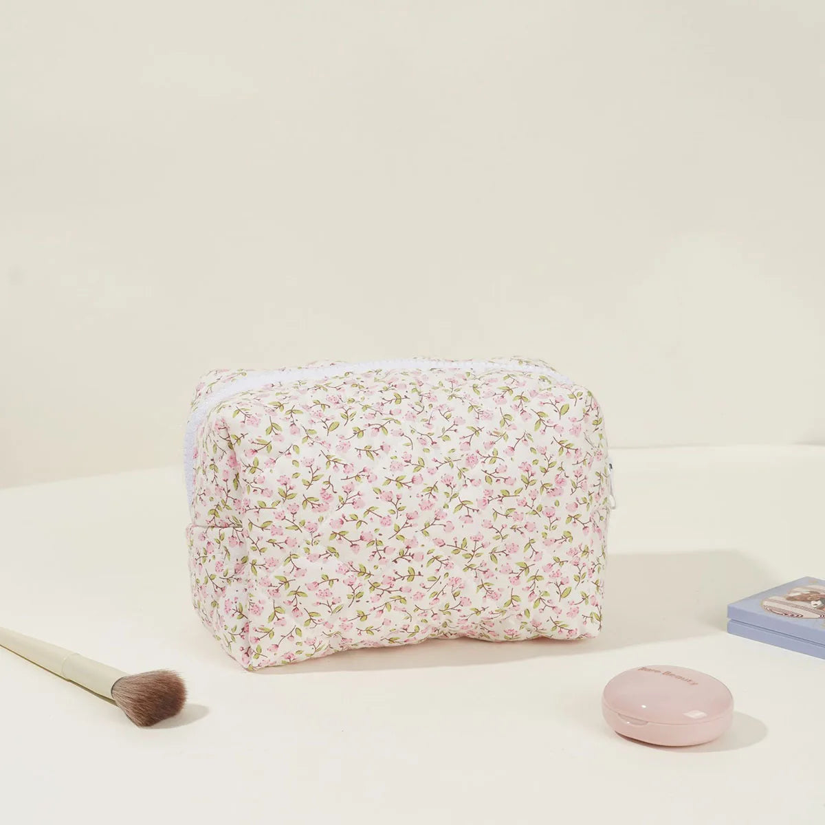 Large-Capacity Cotton Floral Quilted Makeup & Toiletry Storage Bag