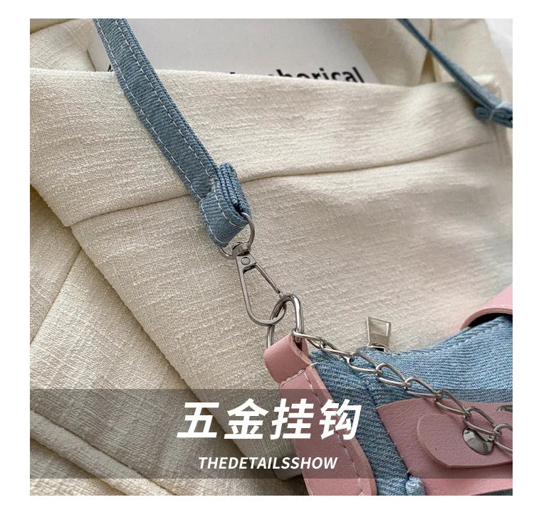 Y2k Hot Girls Denim Shoulder Bags Retro Rivet Star Women's Underarm Bag Portable Female Chain Armpit Bag Small Purse Handbags