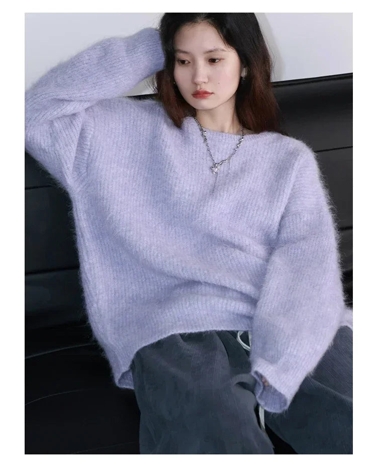 CHIC VEN Women Sweater Long Sleeve Pullover Solid Loose O Neck Soft Alpaca Female Tops Woman Knitwear Jumpers Spring Autumn 2024