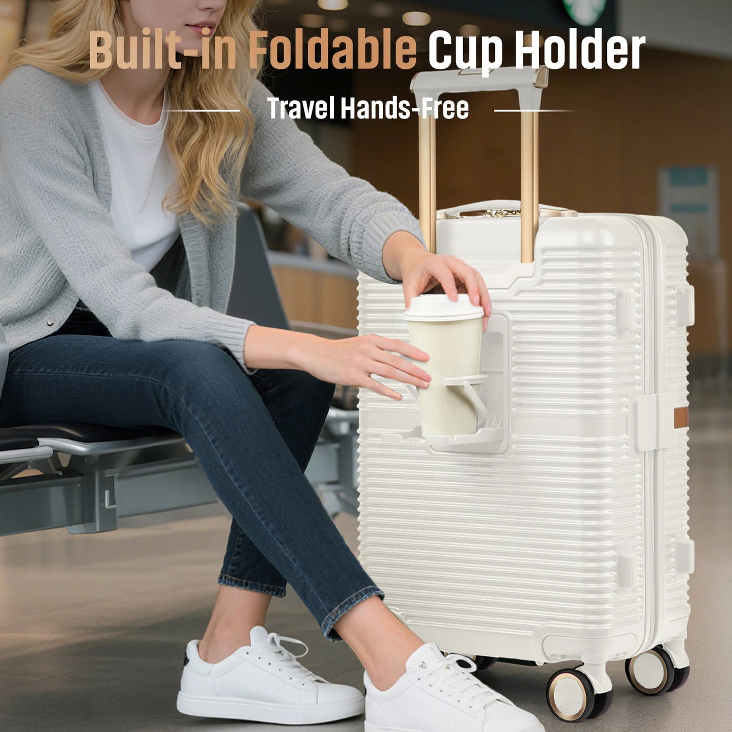 Joyway 3-Piece Luggage Set, Lightweight Suitcase with Cup Holder, TSA Lock and Spinner Wheels
