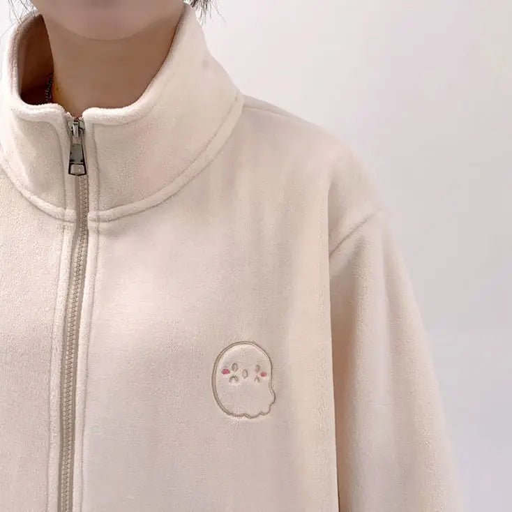 Fleece Jacket for Women in Autumn and Winter New Loose Lamb Wool Sweatshirt for Women Stand-up Collar Small Top
