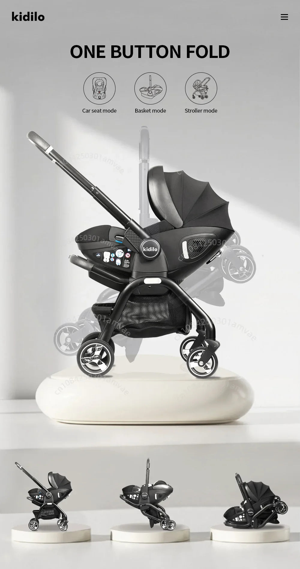 Kidilo 3-in-1 baby stroller, baby safety seat, newborn baby sleeping basket, portable 5 color choices Suitable for ages 0-1