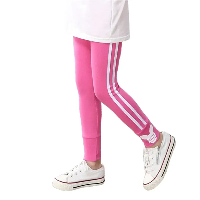 Spring Autumn Cotton Girls Leggings Vertical Stripe Toddler Kids Sport Pants